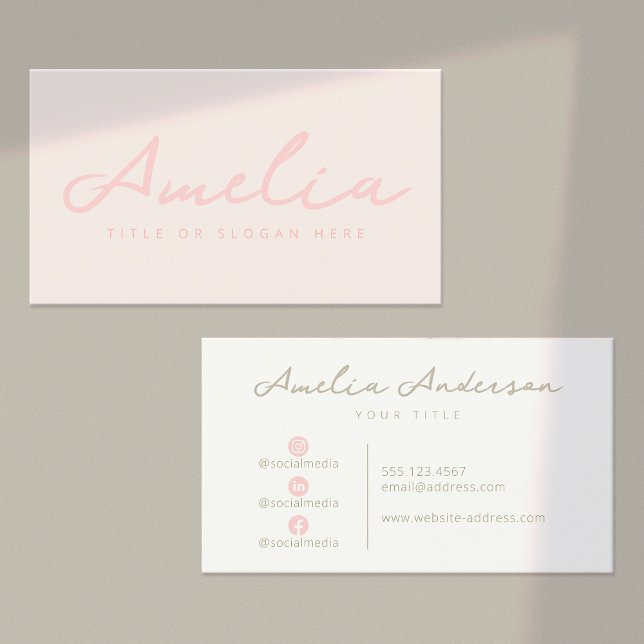 Pastel Rosa Modern Professionell Social Media Visitkort (Skapare uppladdad)