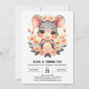 Pastel Rosa Mouse Birthday Inbjudningar