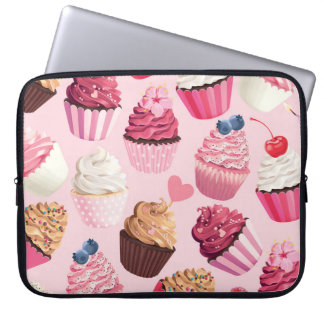 Pastel Rosa Muffins: Vintage Mönster. Laptop Fodral