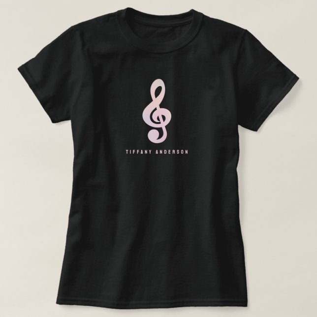 Pastel Rosa Musical Symbol Music Art Monogram Namn T Shirt (Design framsida)