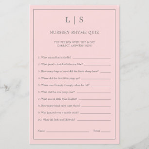 Pastel Rosa Nursery Rhyme Quiz Baby Shower Game