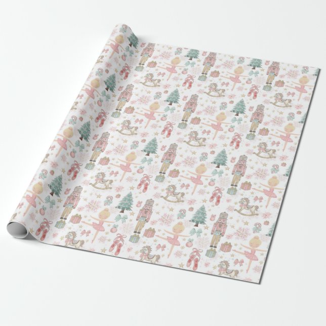 Pastel Rosa Nutcracker jul Ballet Decoupage Presentpapper (Utrullad)