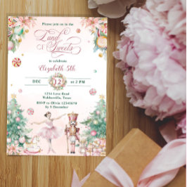 Pastel Rosa Nutcracker Land Sweets Birthday Inbjudningar