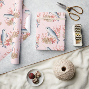 Pastel Rosa Ocean baby Narwhal-färgade segelceller Presentpapper