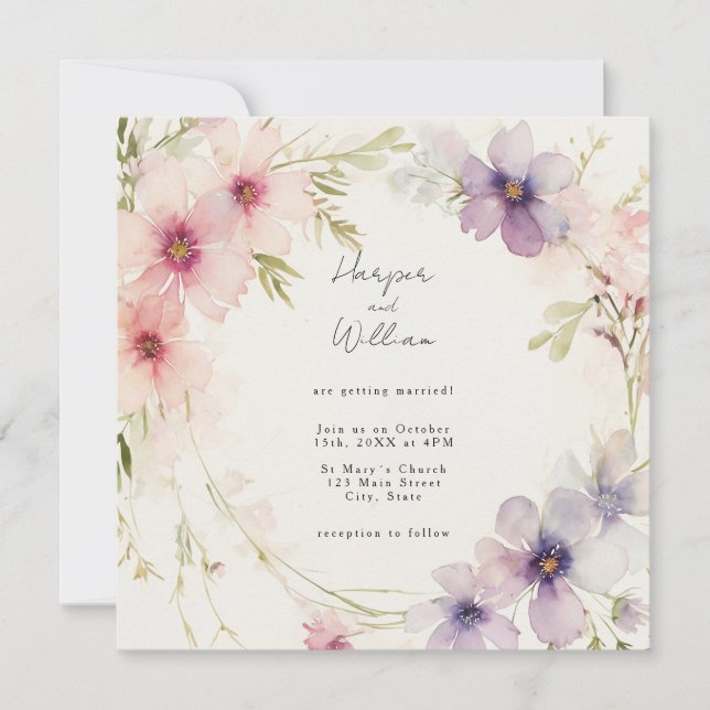 Pastel rosa och blåa blommor bröllop (Framsida)