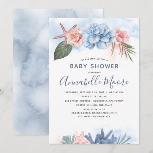 Pastel Rosa och Blue Beach Baby Shower Inbjudningar