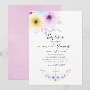 Pastel Rosa och Blue Blommigt Baptism Inbjudningar