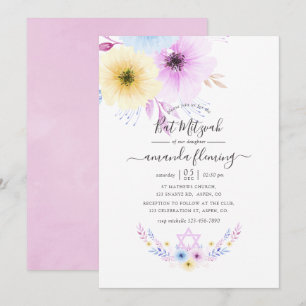 Pastel Rosa och Blue Blommigt Bat mitzvah Inbjudningar