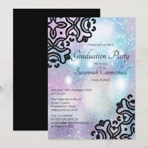 Pastel Rosa och Blue Glitter Studenten Inbjudningar