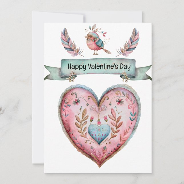 Pastel Rosa och Blue Heart Julkort (Framsida)