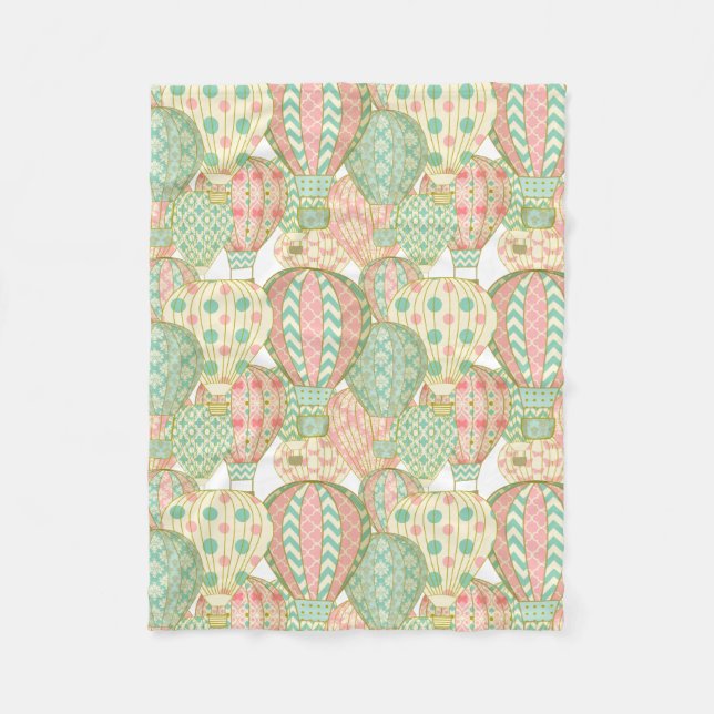 Pastel Rosa och Blue Luftballong Mönster Fleecefilt (Framsidan)
