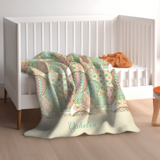 Pastel Rosa och Blue-Luftballonger med Namn Fleecefilt (A cute hot air balloons blanket to personalize with your child's name.)