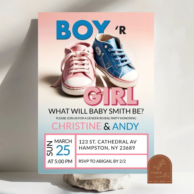 Pastel Rosa och Blue Sneaker Gender Reveal Inbjudningar (Skapare uppladdad)