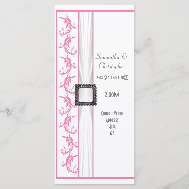 Pastel rosa och bröllopsprogram av vita kyrkor program (Framsida)