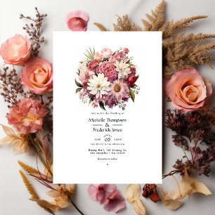 Pastel Rosa och Cedar Brown Blommigt sommaren Bröl Inbjudningar