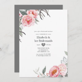 Pastel Rosa och Grått Boho Blommigt Möhippa Inbjudningar