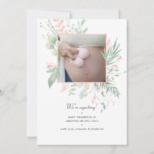 Pastel  Rosa och Greenery Photo Gravid Meddelande