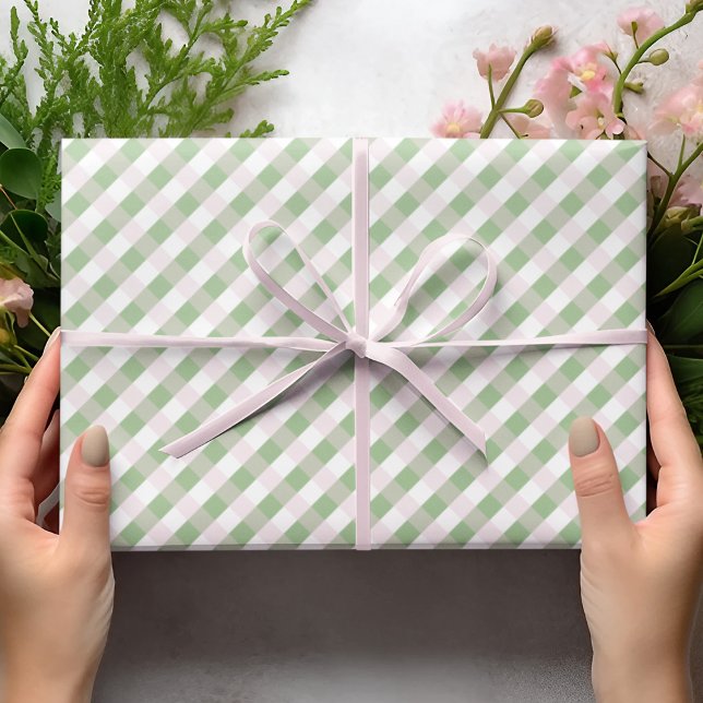 Pastel Rosa och Grönt Gingham Mönster Kids Presentpapper (Pastel Pink and Green Gingham Pattern for Showers, Birthdays and Baby / Kids St. Patrick's Day.)
