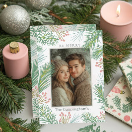 Pastel Rosa och Grönt Holly jul Julkort