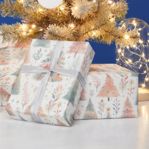 Pastel Rosa och Grönt Julgranar Presentpapper