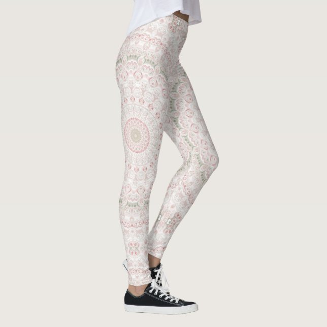 Pastel Rosa och Grönt Mandala Mönster Design Leggings (Höger)
