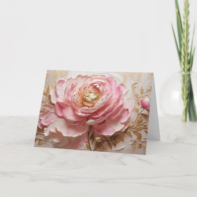 Pastel Rosa och Guld Peony Flower Kort (Framsida)