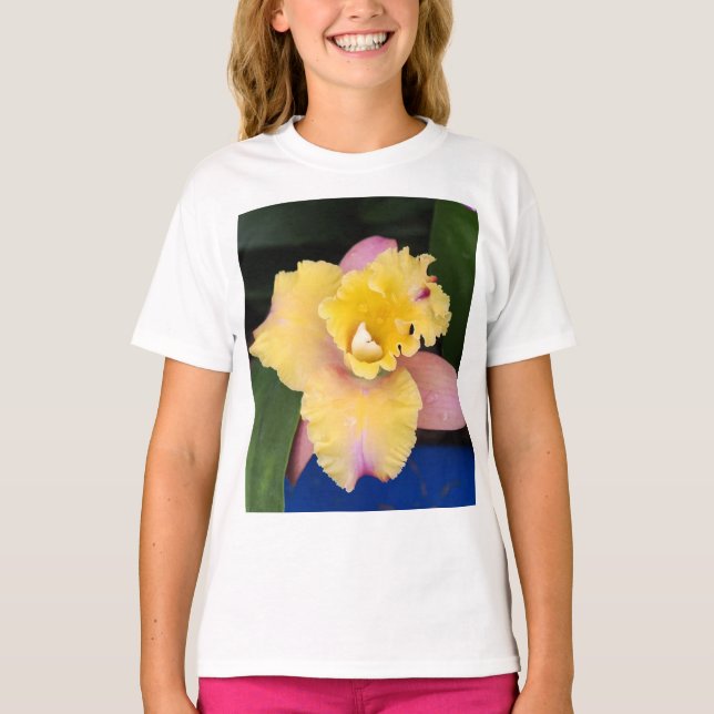 Pastel Rosa och Gult Orchid T Shirt (Framsida)