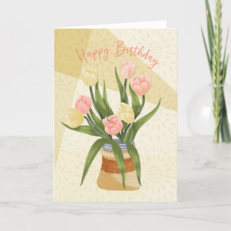 Pastel Rosa och Gult Tulips på en Rustic Tack Kort