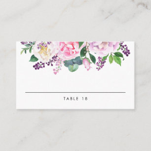 Pastel Rosa och Lila Peonies Blommigt Bröllop Placeringskort