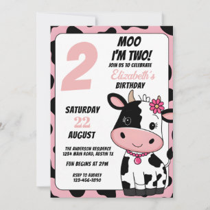Pastel Rosa och svart Moo Cow oavsett ålder Inbjudningar