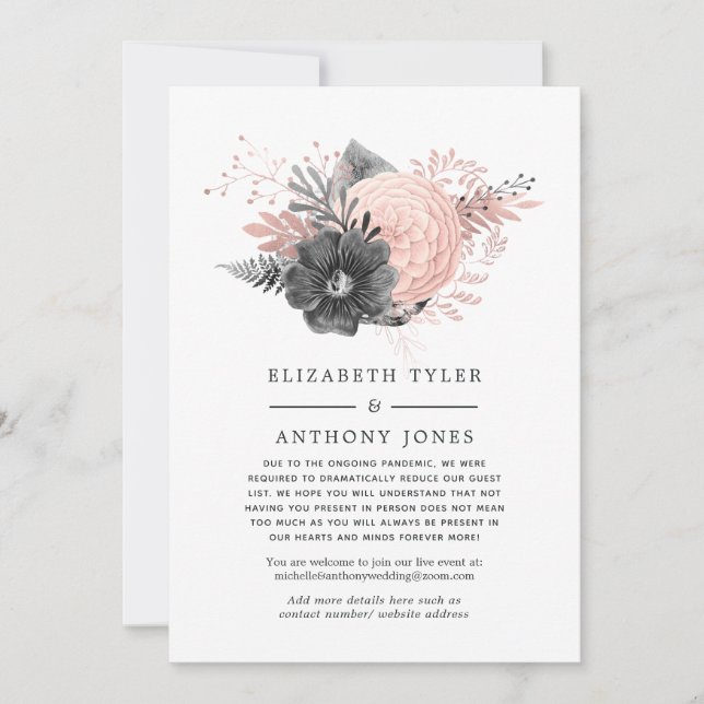 Pastel  Rosa och träkolsreducerad gästlista Meddelande (Framsida)