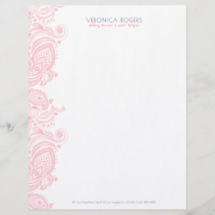 Pastel-rosa och vit vintage paisley brevhuvud