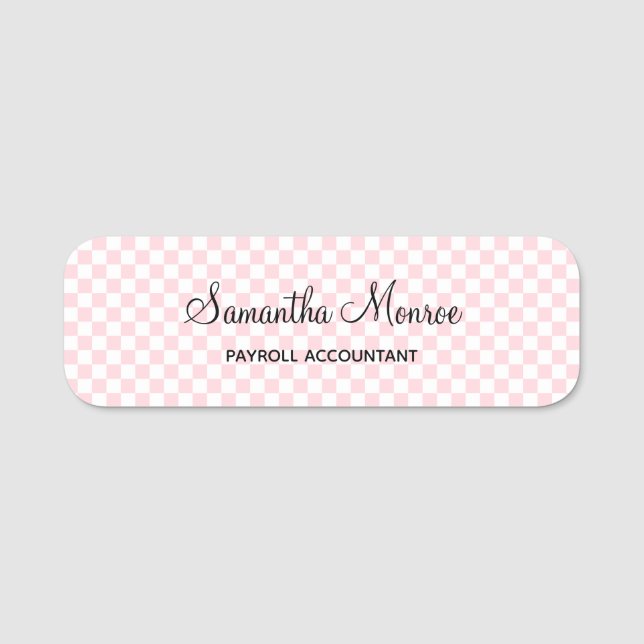 Pastel Rosa och White Checkerboard Namnbricka (Framsida)