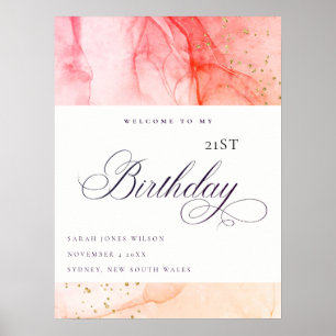 Pastel Rosa Orange Alla födelsedag Poster