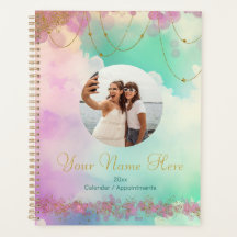 Pastel Rosa Orbs and Guld Stars Calendar Planner