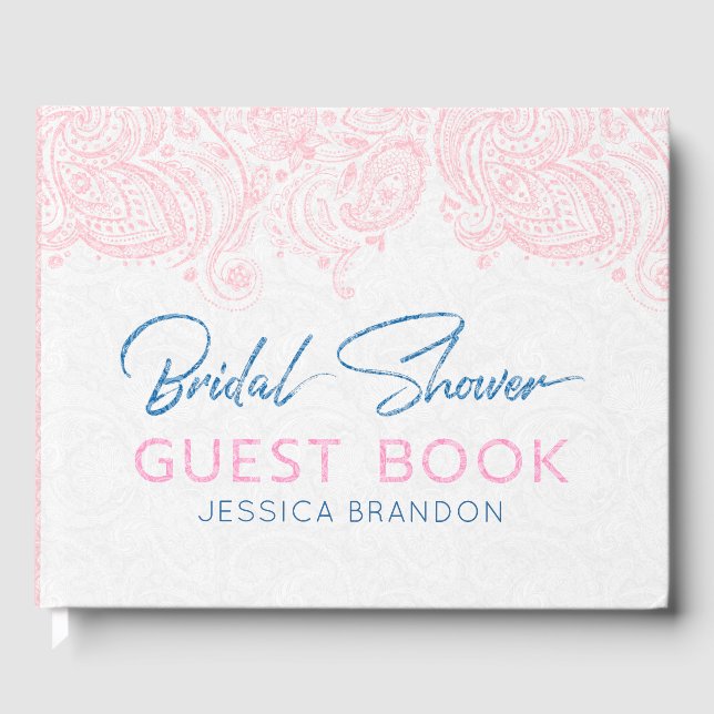 Pastel rosa paisley snöre och modern typografi gästböcker (Framsida)
