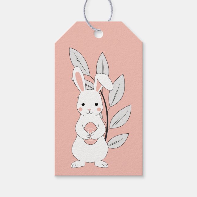 Pastel Rosa Påskhare Gift-Märkre Presentetikett (Framsidan)