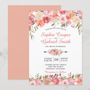 Pastel Rosa Peach Ro Blommigt bröllopsinbjudan Inbjudningar