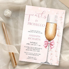 Pastel Rosa Pearls och Prosecco Möhippa Inbjudningar