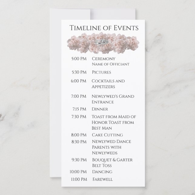 Pastel Rosa Peony-Bröllop Ringar-Bröllopsprogram- (Baksida)