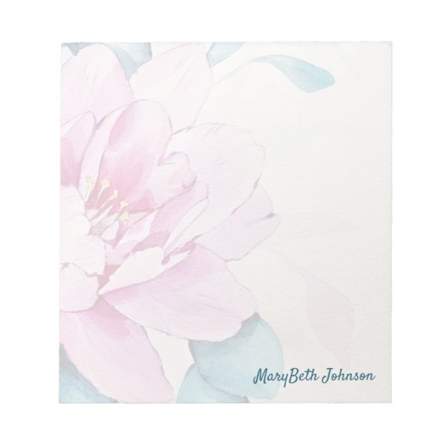 Pastel Rosa Peony Watercolor, Feminine Blommigt Anteckningsblock (Framsida)