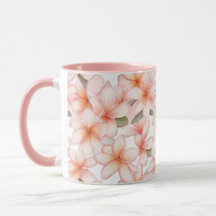 Pastel Rosa Plumeria Frangipani Blommigt Patterned Mugg