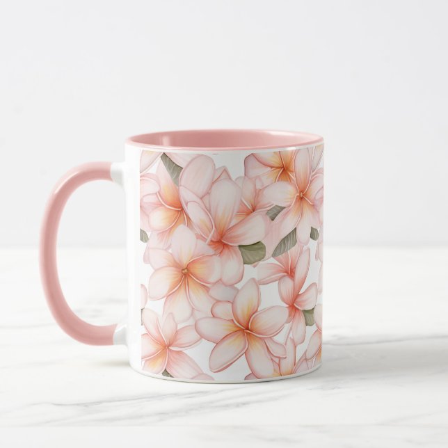 Pastel Rosa Plumeria Frangipani Blommigt Patterned Mugg (Vänster)