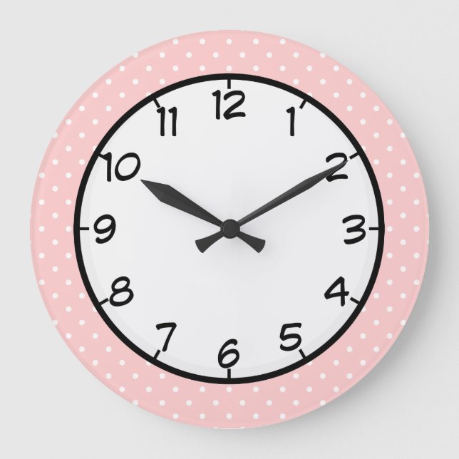Pastel Rosa Polka-punkt Stor Klocka (Framsida)