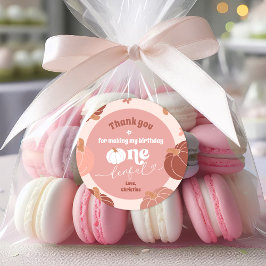 Pastel Rosa Pumpkin Tack Sticker 1:a födelsedagen Runt Klistermärke