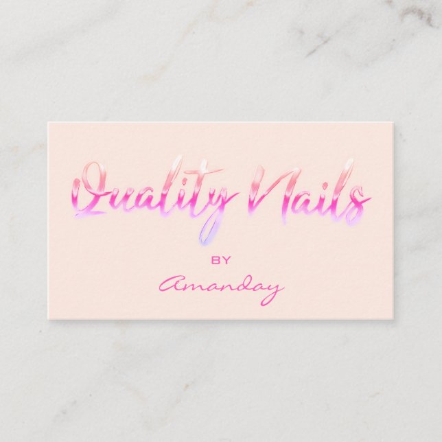 Pastel Rosa Quality Nagel Script QR Code Logotyp Visitkort (Framsida)
