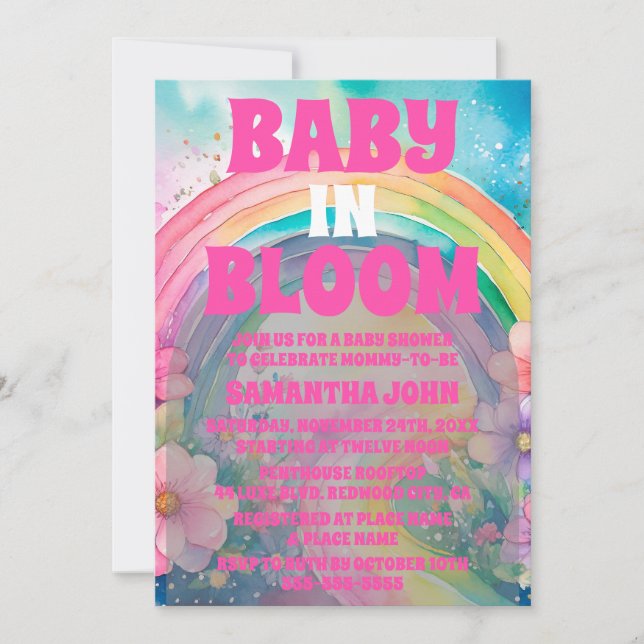 Pastel Rosa Rainbow and Flowers Baby Shower Inbjudningar (Framsida)