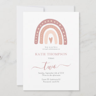 Pastel Rosa Rainbow Boho Virtuell andra födelsedag Inbjudningar