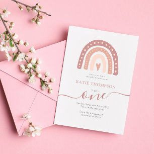 Pastel Rosa Rainbow Boho Virtuell första födelseda Inbjudningar