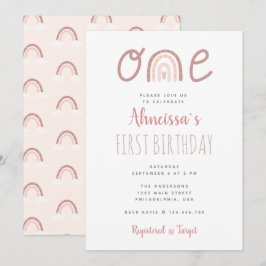 Pastel Rosa Rainbow Cloud Första födelsedagen Inbjudningar